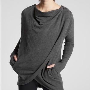 Athleta Gray Purana Wrap Yoga Hoodie Sweatshirt